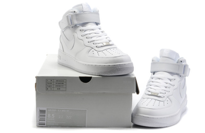 Кроссовки Nike Air Force 1 Mid Pure White Leather CW2289-111 белые, кожаные, фото 6