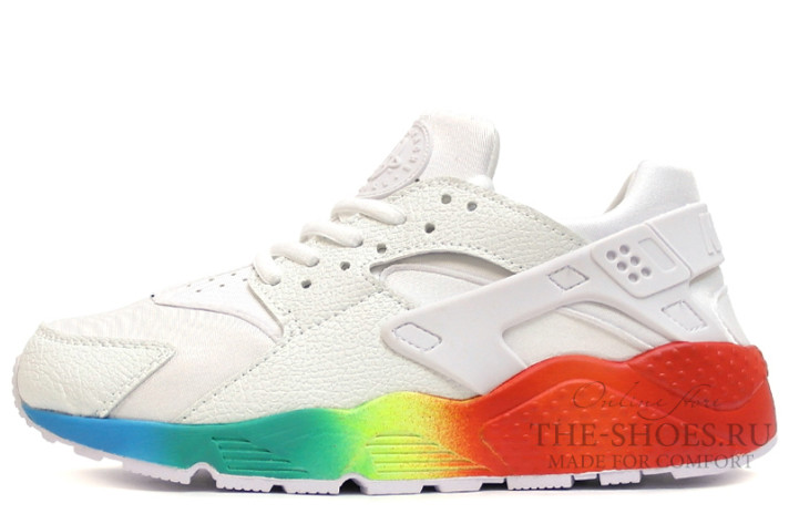 Кроссовки Nike Air Huarache Pure White Rainbow  белые, разноцветные, кожаные