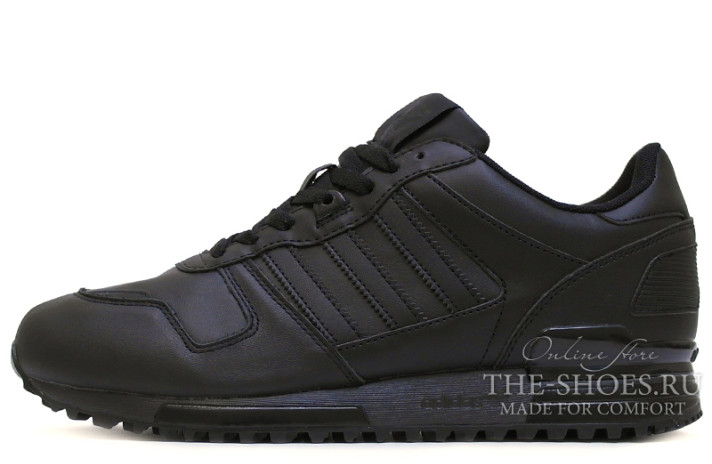 Кроссовки Adidas ZX 700 Black Leather S80528 черные, кожаные, фото 1
