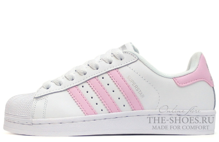 Кроссовки Adidas SuperStar White Pink  белые, кожаные
