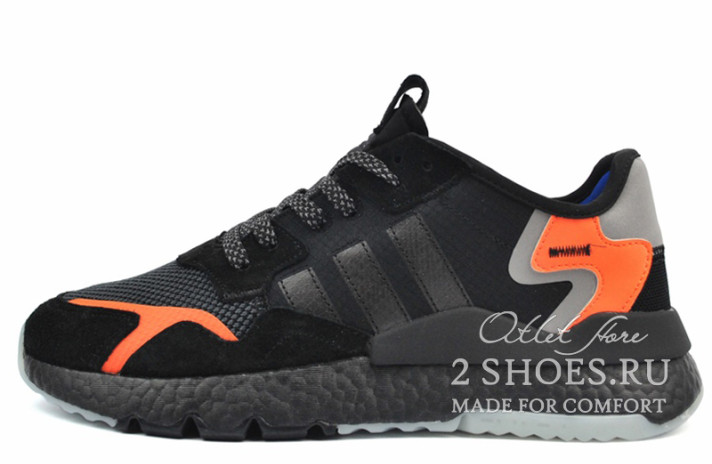 Кроссовки Adidas Nite Jogger core black carbon orange CG7088 черные