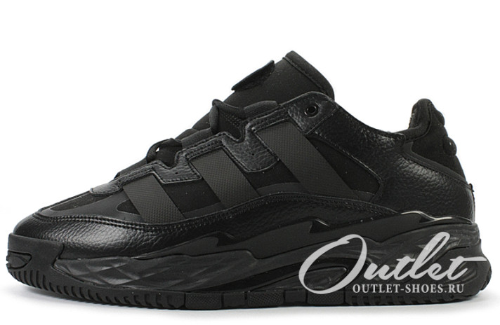 Кроссовки Adidas Niteball Winter Triple Black Leather  черные, кожаные