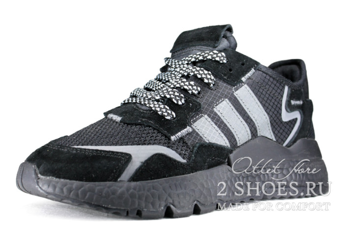 Кроссовки Adidas Nite Jogger black triple  черные, фото 1
