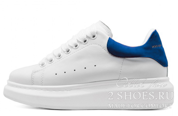 Кроссовки Alexander McQueen White Dark Blue  белые, кожаные