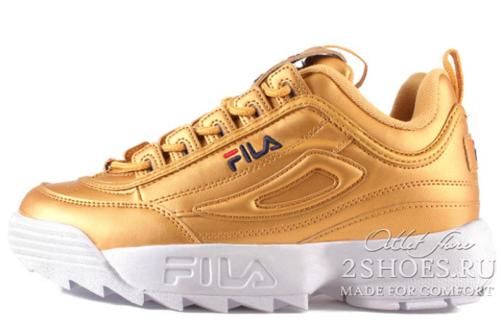 Кроссовки Fila Disruptor 2 Gold Metallic  золотые, кожаные