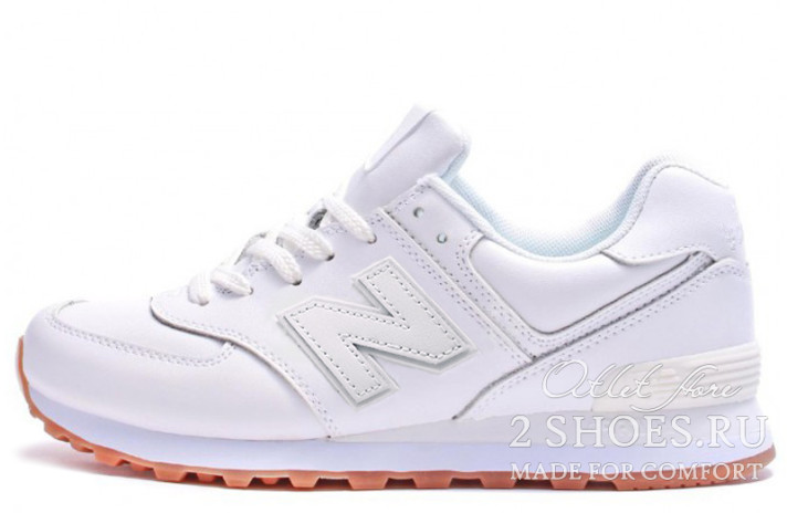 Кроссовки New Balance NB574BAA white gum leather  белые, кожаные