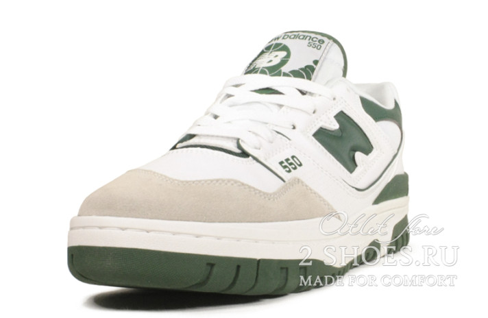 Кроссовки New Balance 550 White Green BB550WT1 белые, кожаные, фото 1