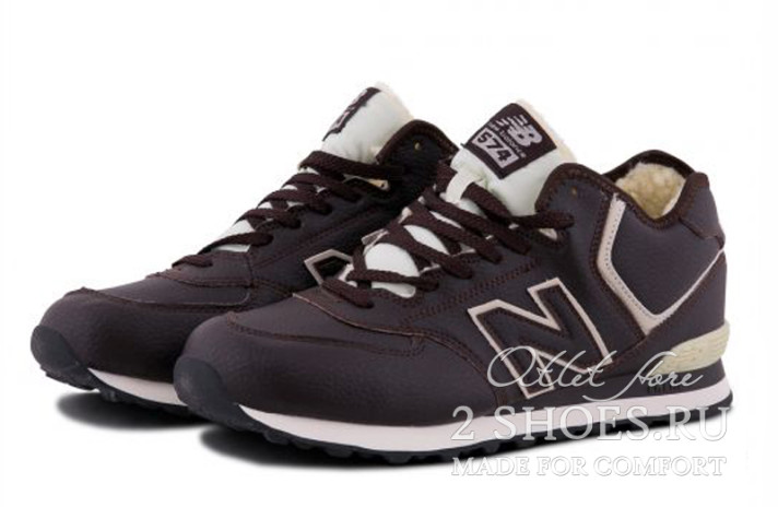 Кроссовки New Balance 574 Mid Winter Leather Brown  коричневые, кожаные, фото 1