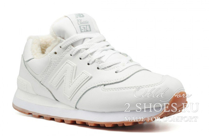 Кроссовки New Balance 574 winter leather pure white  белые, кожаные, фото 1