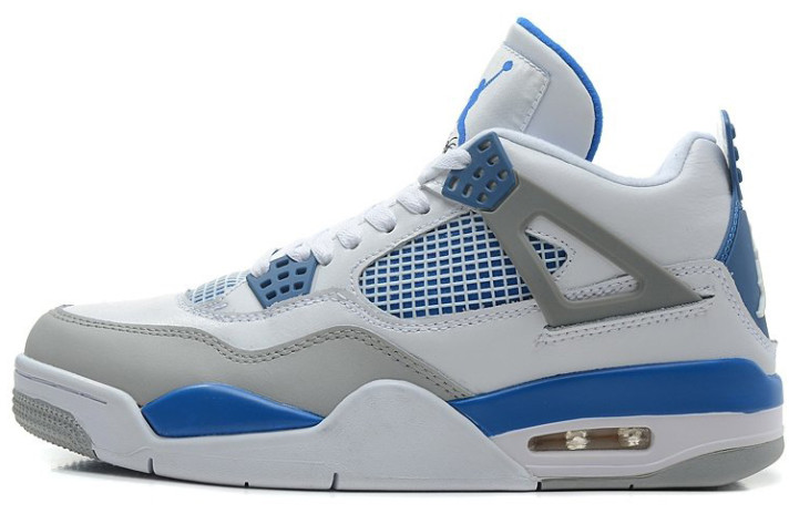 Кроссовки Nike Air Jordan 4 (IV) White Blue Grey 308497-141 белые, кожаные, фото 1