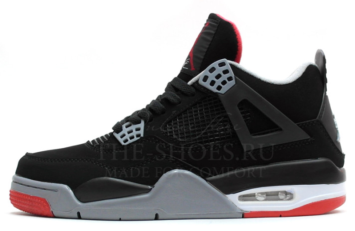 Кроссовки Nike Air Jordan 4 (IV) Black Cement Grey Red  черные, замшевые
