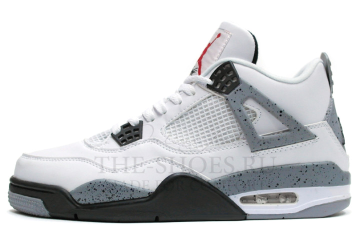 Кроссовки Nike Air Jordan 4 (IV) White Cement Grey 308497-103 белые, кожаные