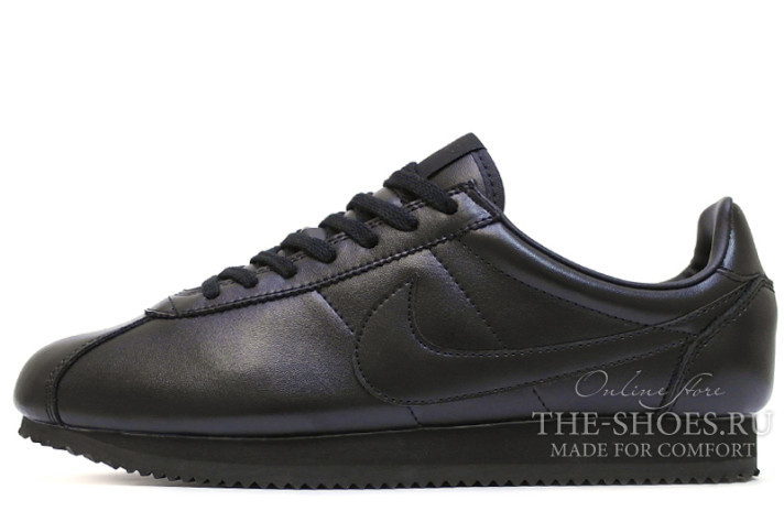 Кроссовки Nike Cortez Leather Full Black Classic 749571-002 черные, кожаные, фото 1