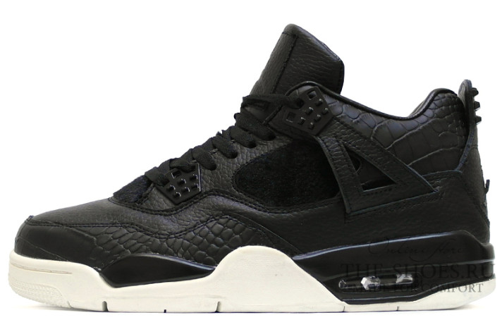 Кроссовки Nike Air Jordan 4 (IV) Black Premium Sail 819139-010 черные, кожаные