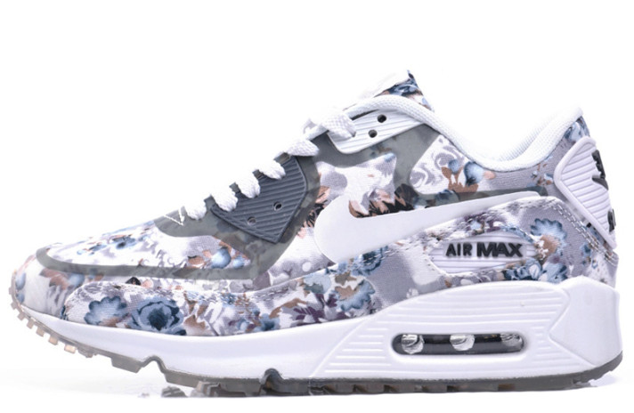 Кроссовки Nike Air Max 90 Premium Flowers Gray White  серые, цветочный-принт