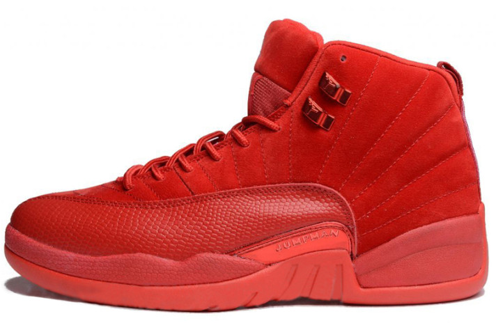 Кроссовки Nike Air Jordan 12 (XII) Red Suede Varsity  красные, замшевые