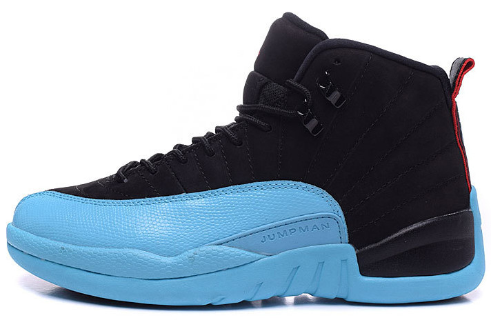 Кроссовки Nike Air Jordan 12 (XII) Gamma Blue Black  черные, голубые, кожаные