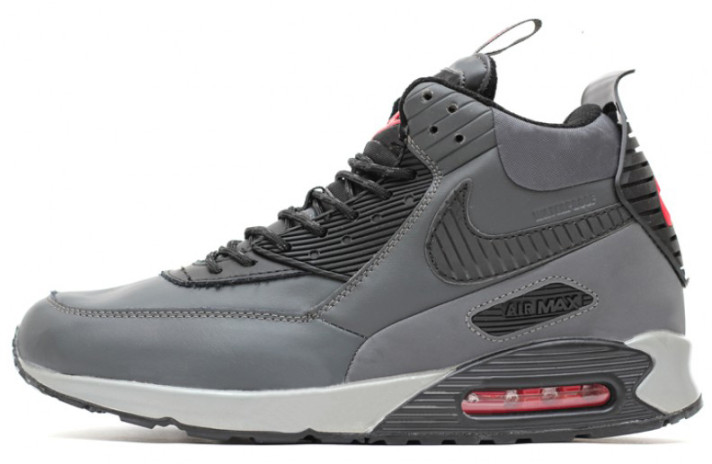 Кроссовки Nike Air Max 90 Sneakerboot Gray Black Leather  серые, кожаные