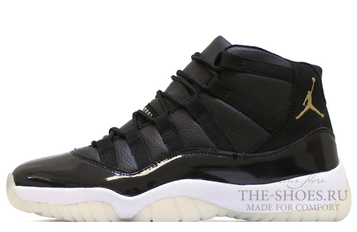 Кроссовки Nike Air Jordan 11 (XI) High Black Gold Ray 72 10  черные, кожаные