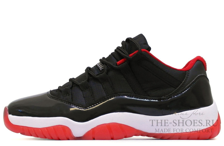 Кроссовки Nike Air Jordan 11 (XI) Low Bred Black Red  черные