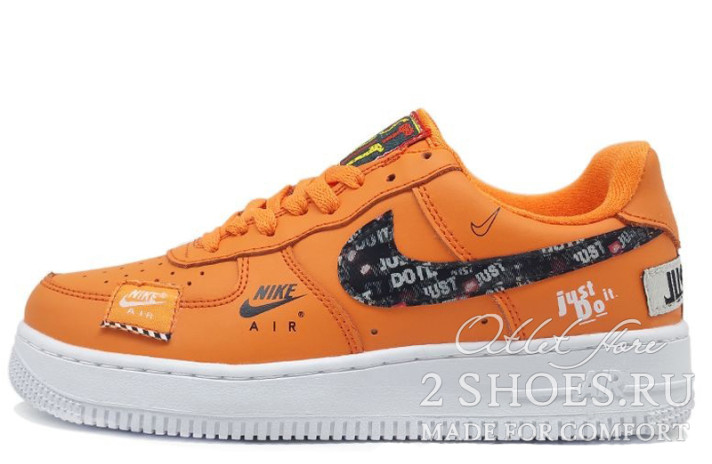 Кроссовки Nike Air Force 1 Low Just Do It Total Orange AR7719-800 оранжевые, кожаные, фото 1