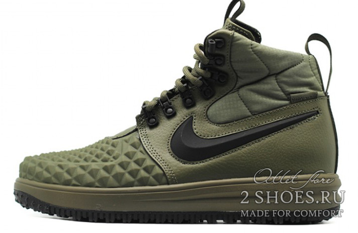 Кроссовки Nike Lunar Force 1 DUCKBOOT 17 Olive Green 916682-202 зеленые, кожаные