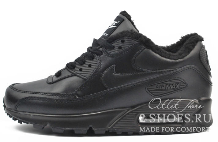 Кроссовки Nike Air Max 90 Winter Black Leather  черные, кожаные