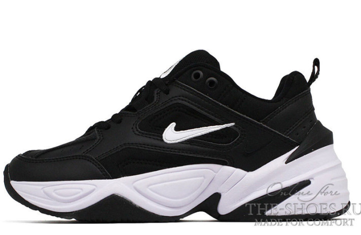 Кроссовки Nike M2K Tekno Black White  черные, кожаные