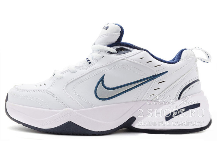Кроссовки Nike Air Monarch 4 (IV) White Blue 415445-102 белые, кожаные