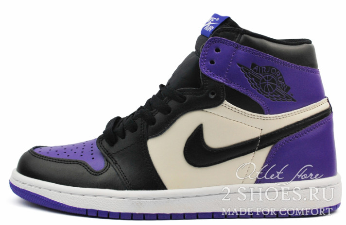 Кроссовки Nike Air Jordan 1 Mid Court Purple 555088-501 черные, кожаные