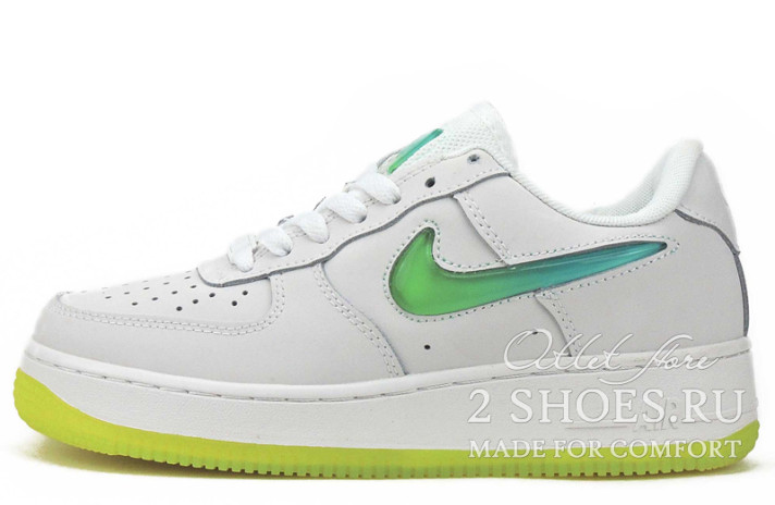 Кроссовки Nike Air Force 1 07 Se Premium White Green Fluorescent  белые, кожаные