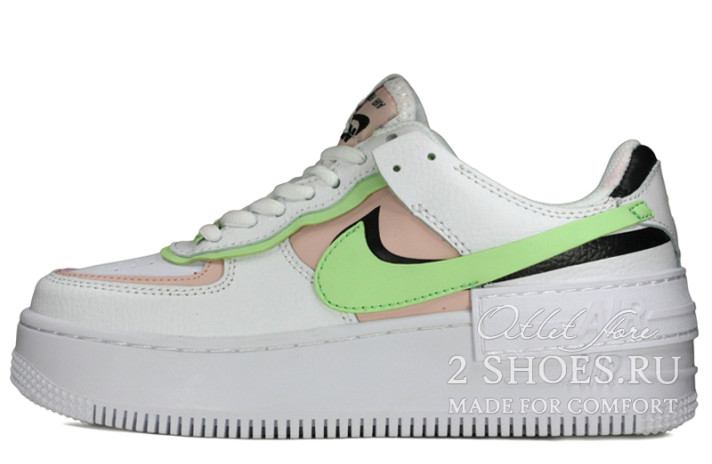 Кроссовки Nike Air Force 1 Low Shadow White Peach Green CI0919-107 белые, кожаные