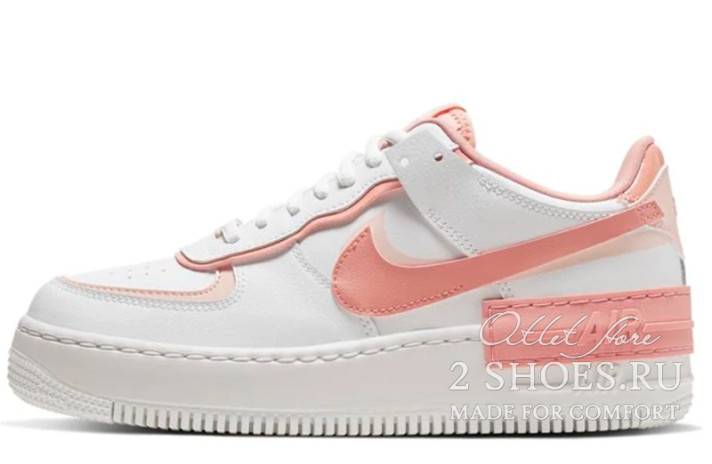 Кроссовки Nike Air Force 1 Low Shadow Washed Coral White Pink Quartz CJ1641-101 белые, кожаные