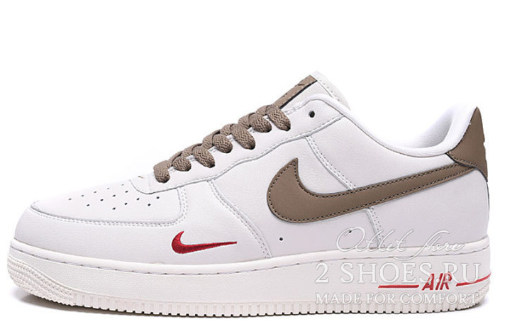 Кроссовки Nike Air Force 1 Low ID Winter White Brown Red  белые, кожаные, фото 1