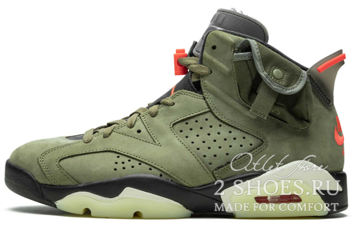 Кроссовки Nike Air Jordan 6 (VI) Travis Scott Olive Green CN1084-200 зеленые, фото 1