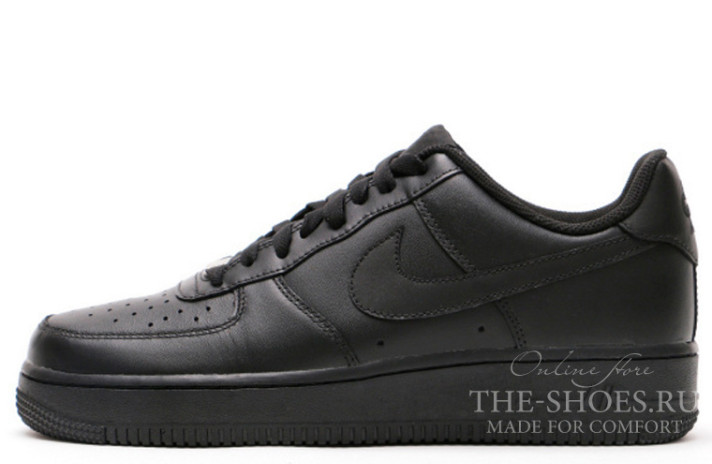 Кроссовки Nike Air Force 1 Low Winter Black Leather  черные, кожаные