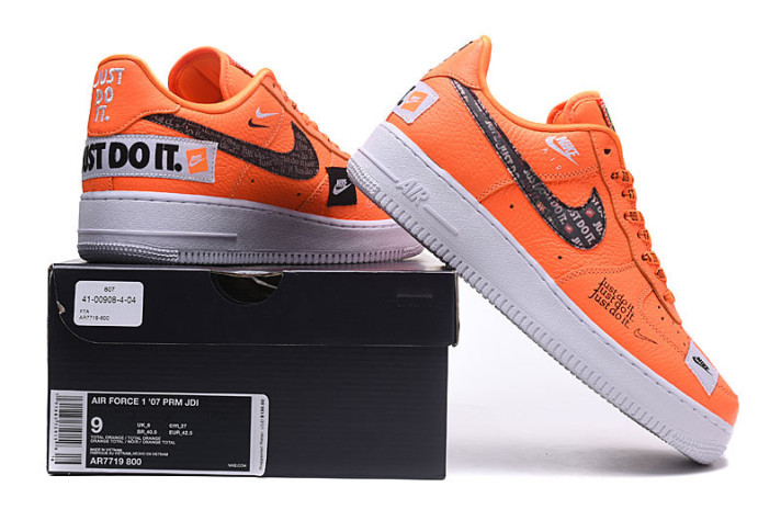 Кроссовки Nike Air Force 1 Low Just Do It Total Orange AR7719-800 оранжевые, кожаные, фото 4