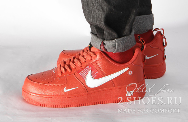 Кроссовки Nike Air Force 1 Low LV8 Utility Red AJ7747-800 красные, кожаные, фото 3