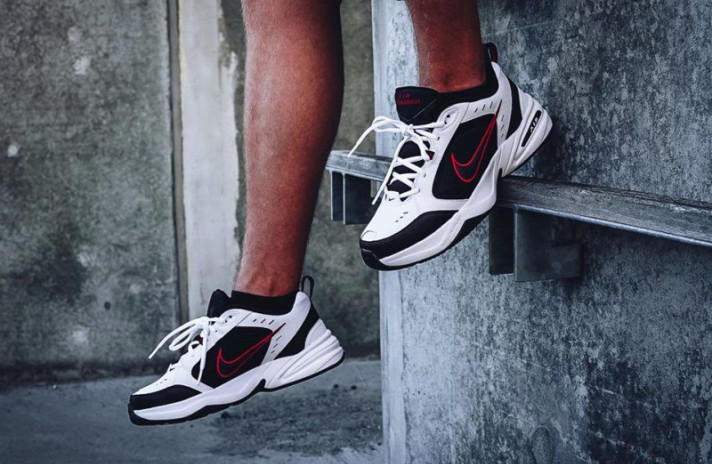 Кроссовки Nike Air Monarch 4 (IV) White Black Red  белые, кожаные, фото 6