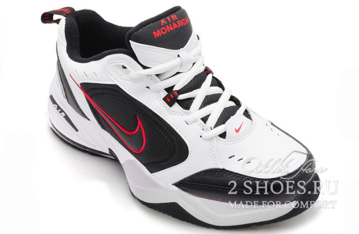 Кроссовки Nike Air Monarch 4 (IV) White Black Red  белые, кожаные, фото 1