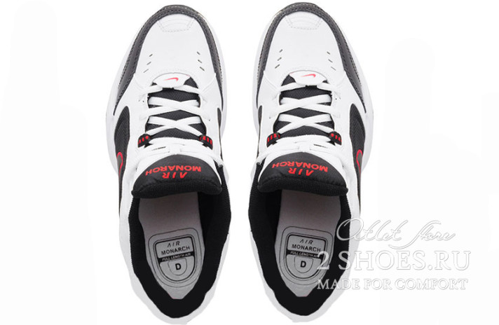 Кроссовки Nike Air Monarch 4 (IV) White Black Red  белые, кожаные, фото 4