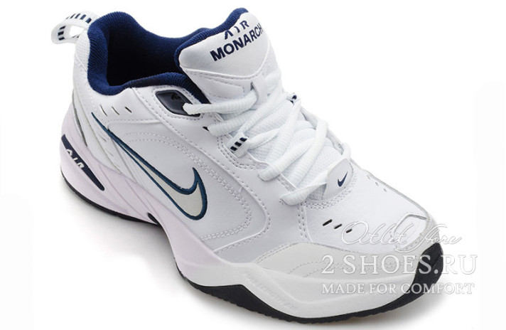 Кроссовки Nike Air Monarch 4 (IV) White Blue 415445-102 белые, кожаные, фото 1