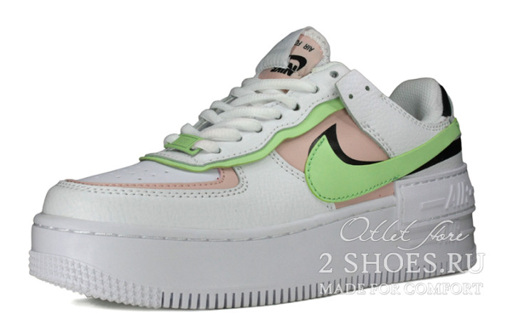 Кроссовки Nike Air Force 1 Low Shadow White Peach Green CI0919-107 белые, кожаные, фото 1