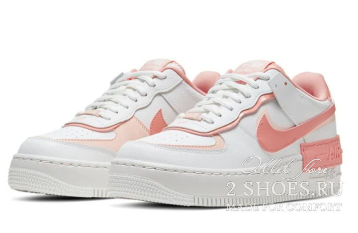 Кроссовки Nike Air Force 1 Low Shadow Washed Coral White Pink Quartz CJ1641-101 белые, кожаные, фото 1