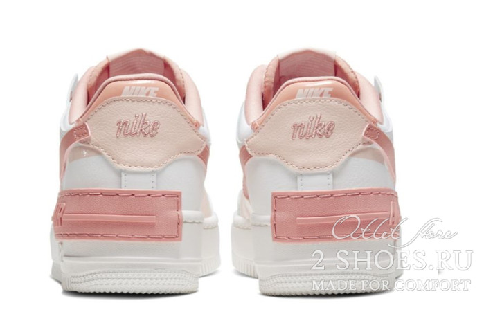Кроссовки Nike Air Force 1 Low Shadow Washed Coral White Pink Quartz CJ1641-101 белые, кожаные, фото 2