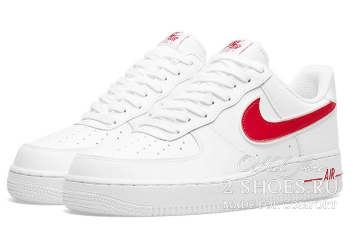 Кроссовки Nike Air Force 1 Low White Red AO2423-102 белые, кожаные, фото 1
