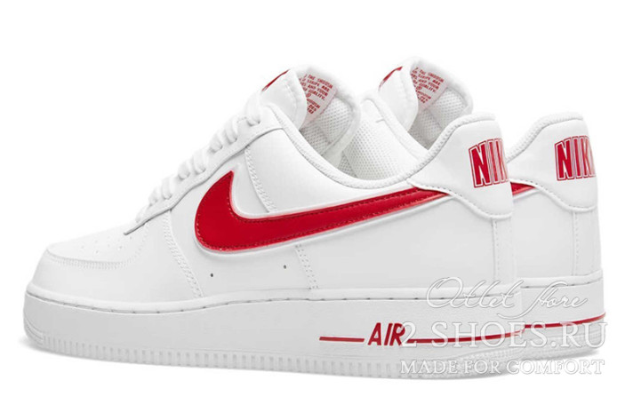 Кроссовки Nike Air Force 1 Low White Red AO2423-102 белые, кожаные, фото 2