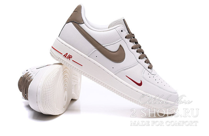 Кроссовки Nike Air Force 1 Low ID White Brown Red 808788-996 белые, кожаные, фото 3