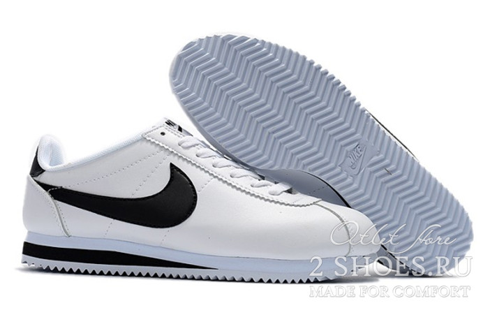 Кроссовки Nike Cortez Leather White Black 819719-100 белые, кожаные, фото 2