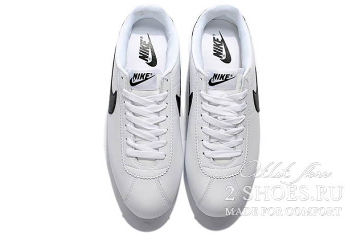 Кроссовки Nike Cortez Leather White Black 819719-100 белые, кожаные, фото 4